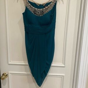 Adrianna Papell Teal Asymmetrical Dress with Embellishments
